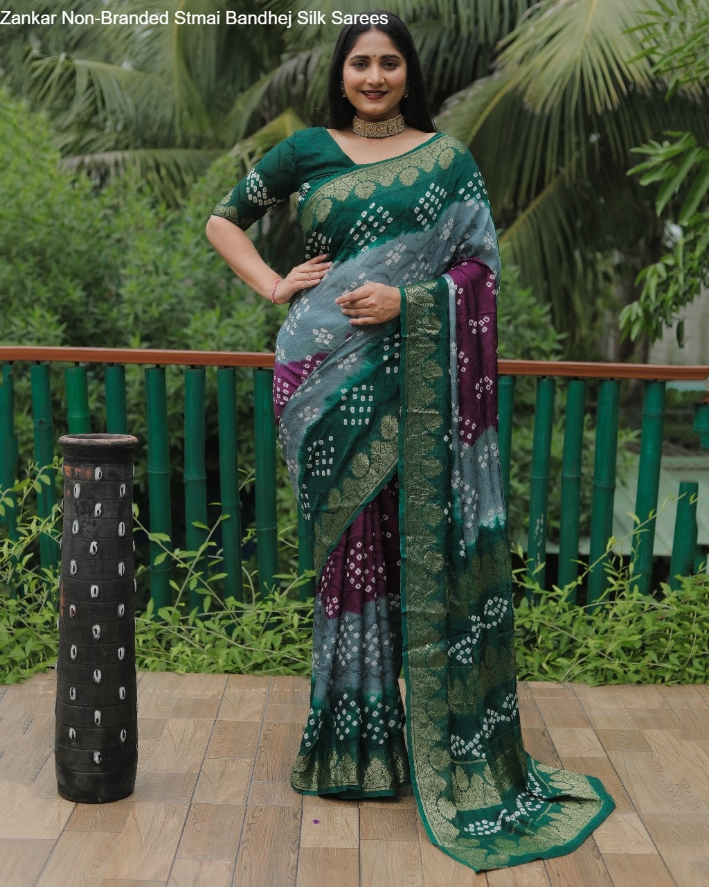 Zankar Non-Branded Stmai Bandhej Silk Sarees