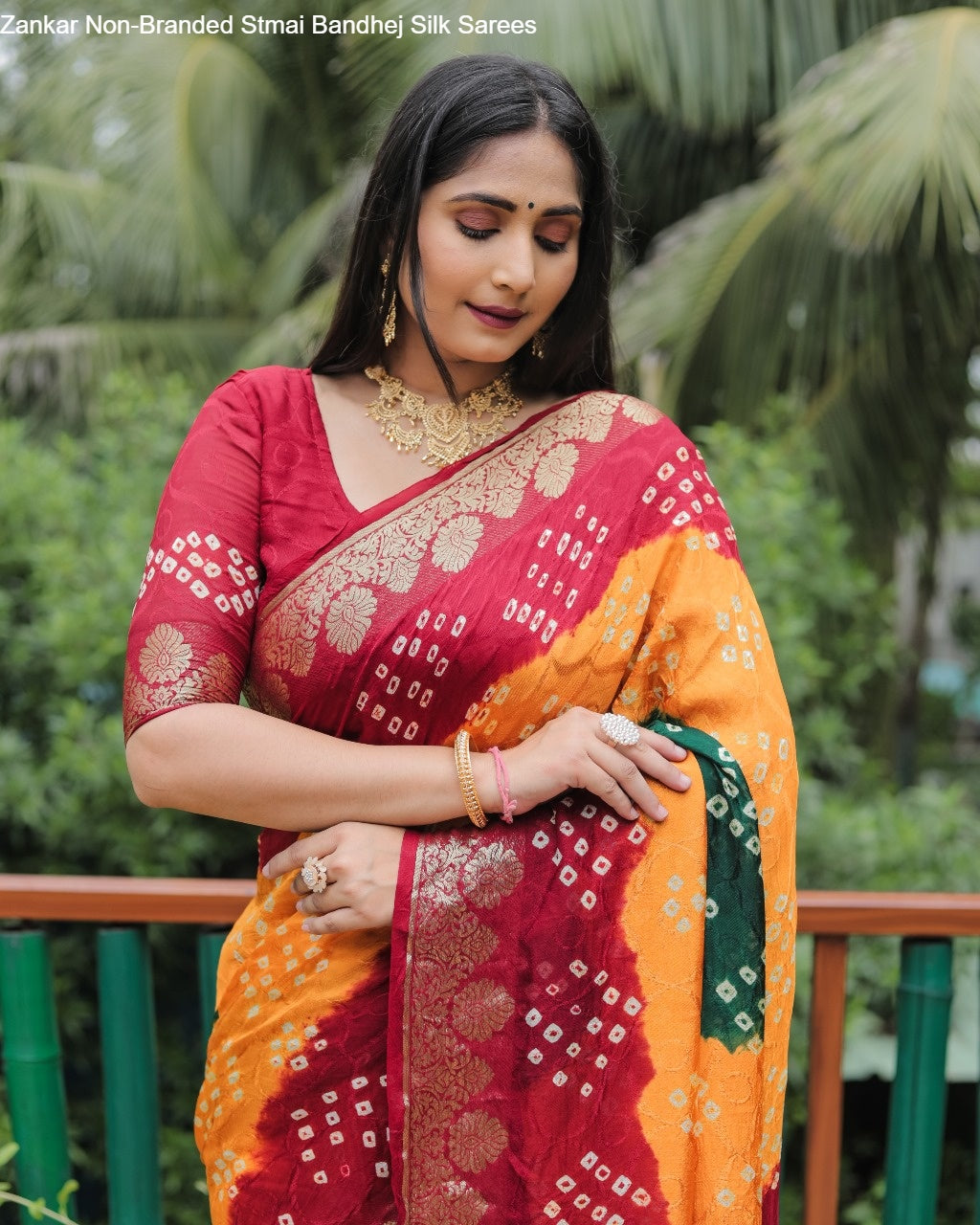 Zankar Non-Branded Stmai Bandhej Silk Sarees