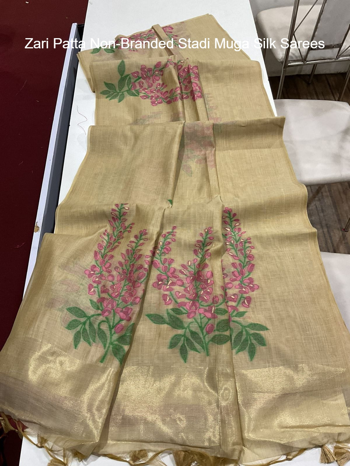 Zari Patta Non-Branded Stadi Muga Silk Sarees