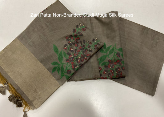 Zari Patta Non-Branded Stadi Muga Silk Sarees
