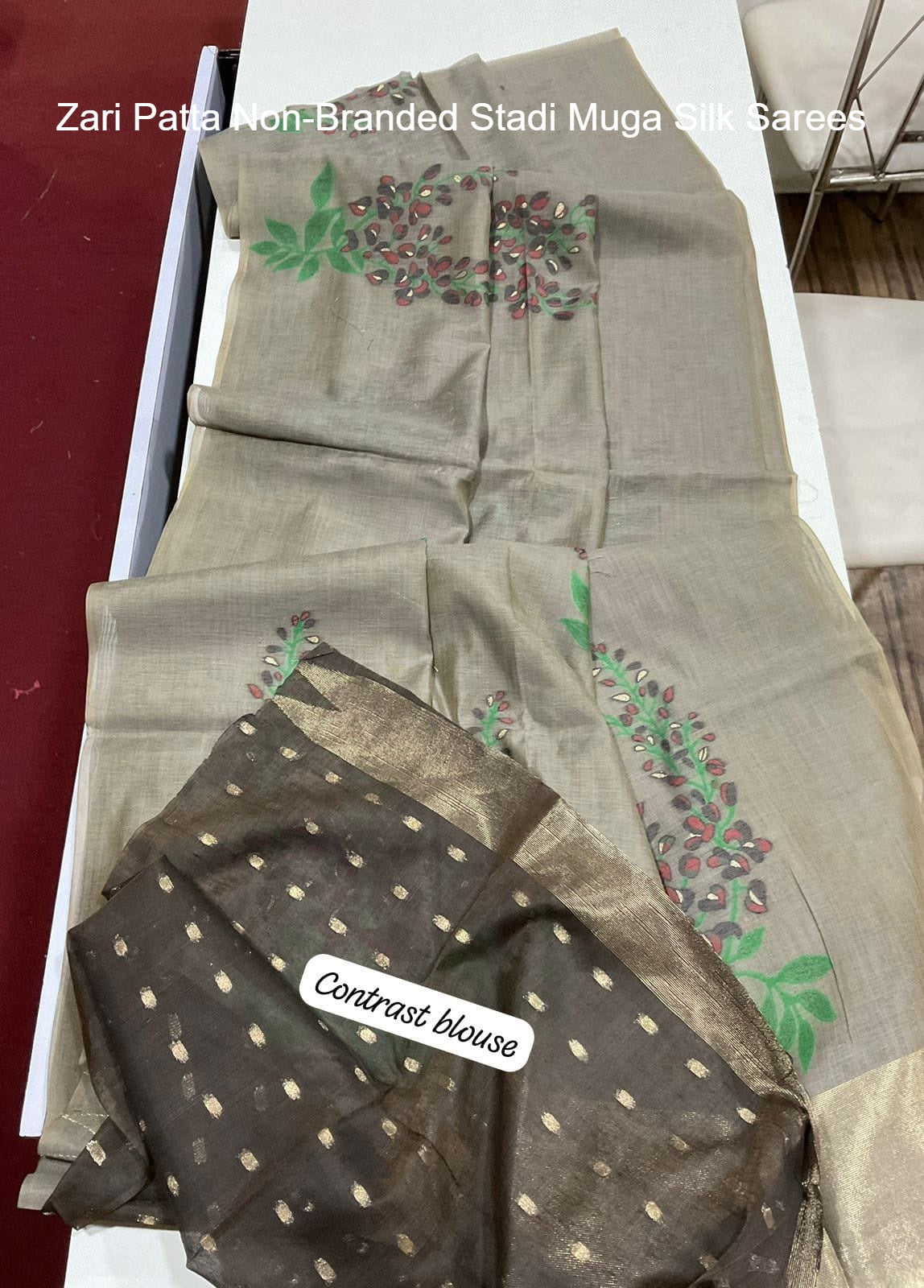 Zari Patta Non-Branded Stadi Muga Silk Sarees