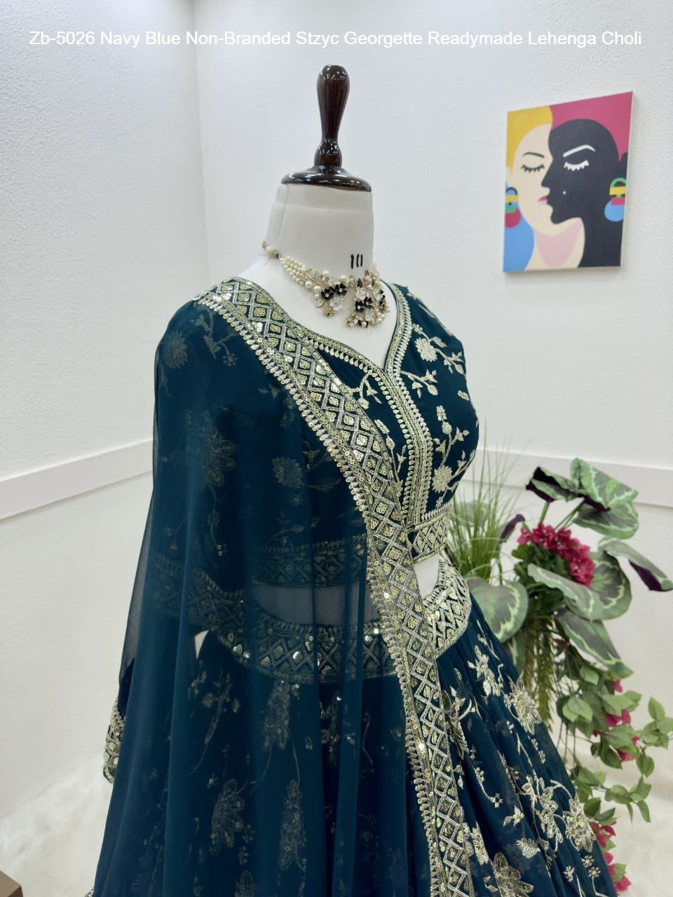 Zb-5026 Navy Blue Non-Branded Stzyc Georgette Readymade Lehenga Choli