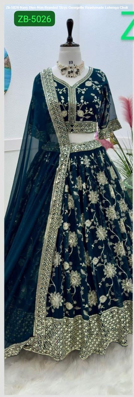 Zb-5026 Navy Blue Non-Branded Stzyc Georgette Readymade Lehenga Choli