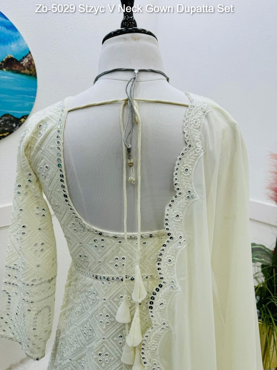 Zb-5029 Stzyc V Neck Gown Dupatta Set