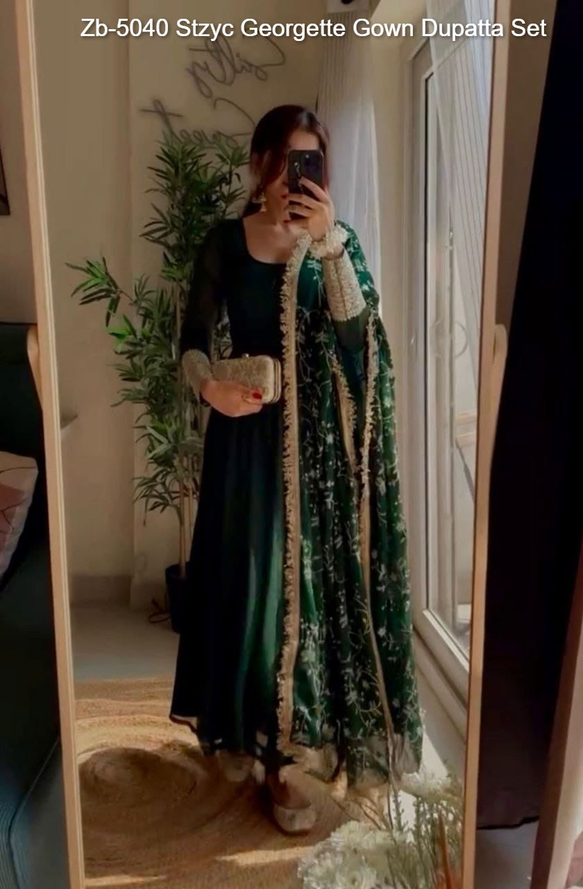 Zb-5040 Stzyc Georgette Gown Dupatta Set