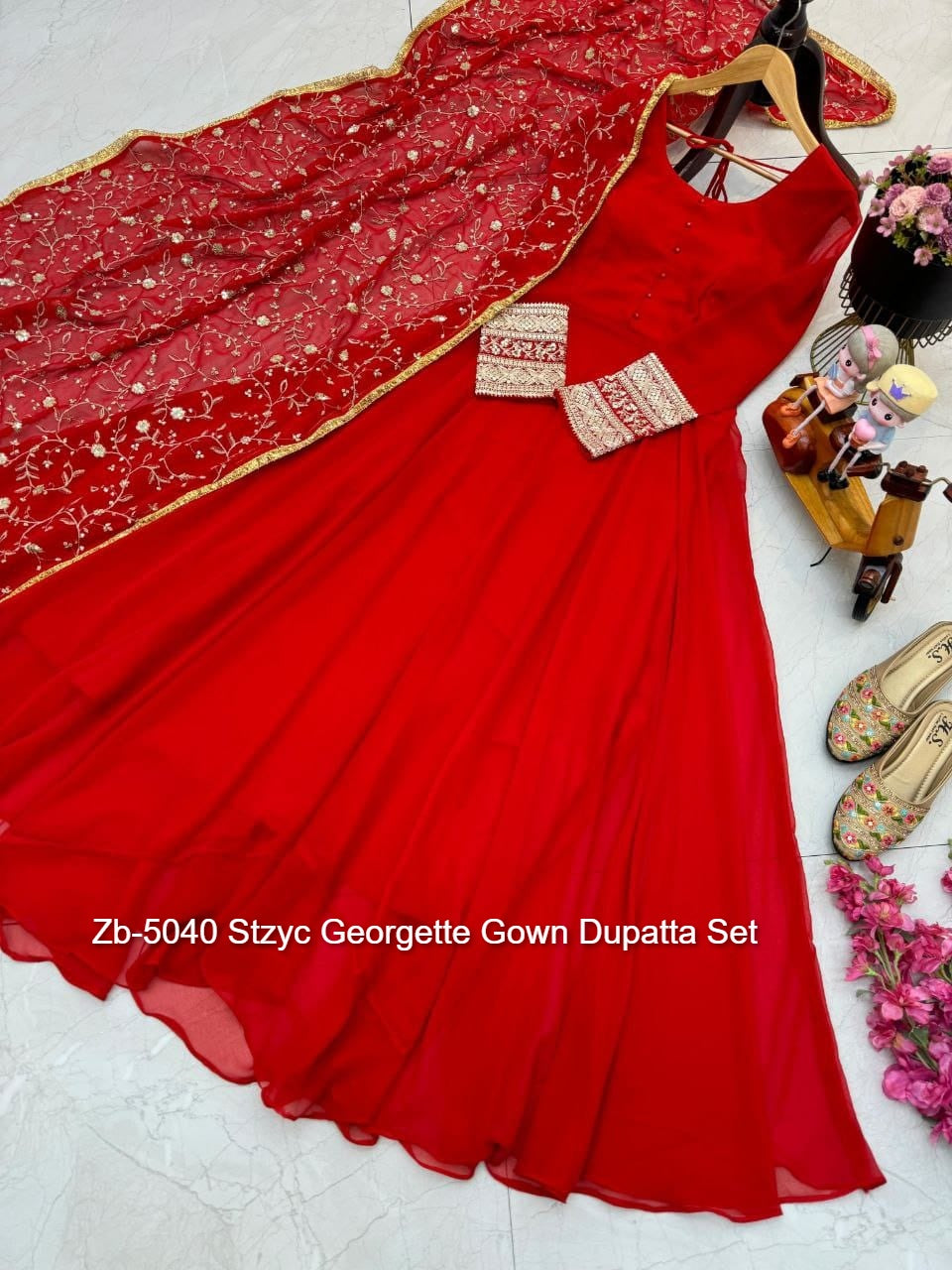 Zb-5040 Stzyc Georgette Gown Dupatta Set