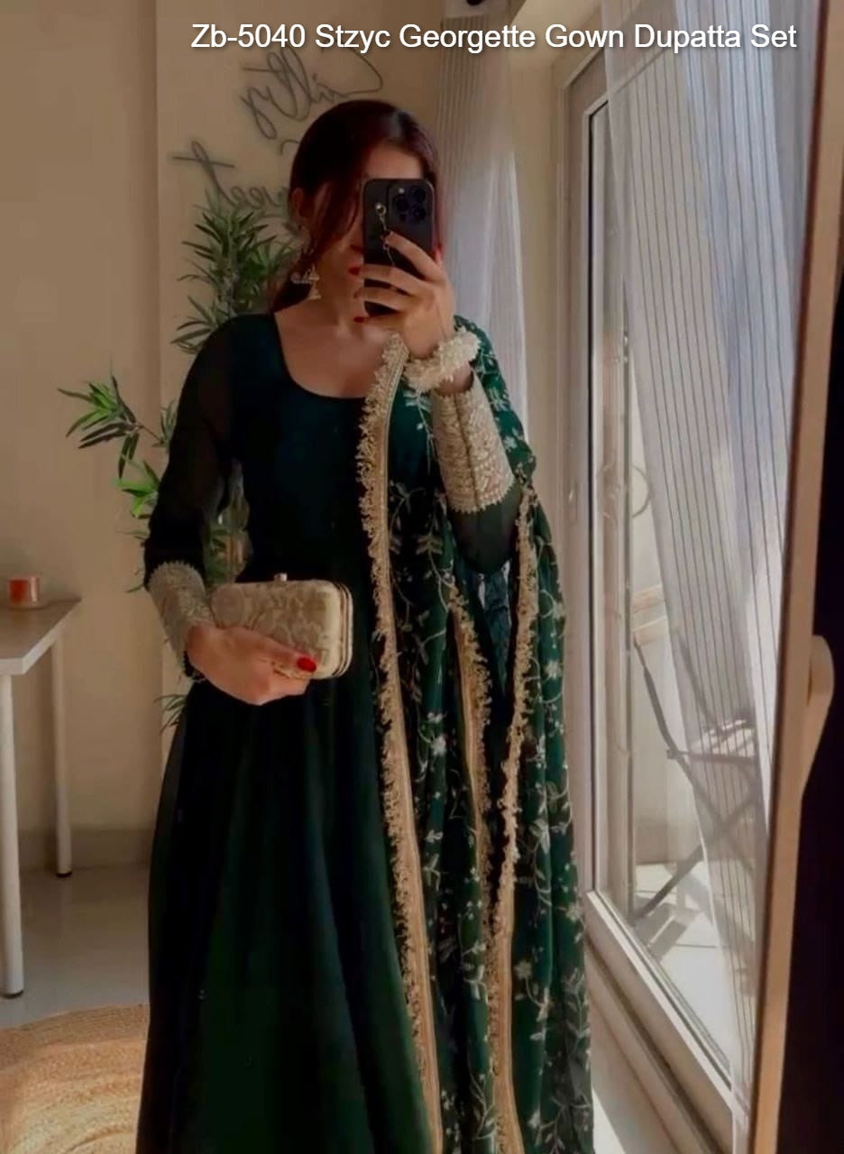 Zb-5040 Stzyc Georgette Gown Dupatta Set