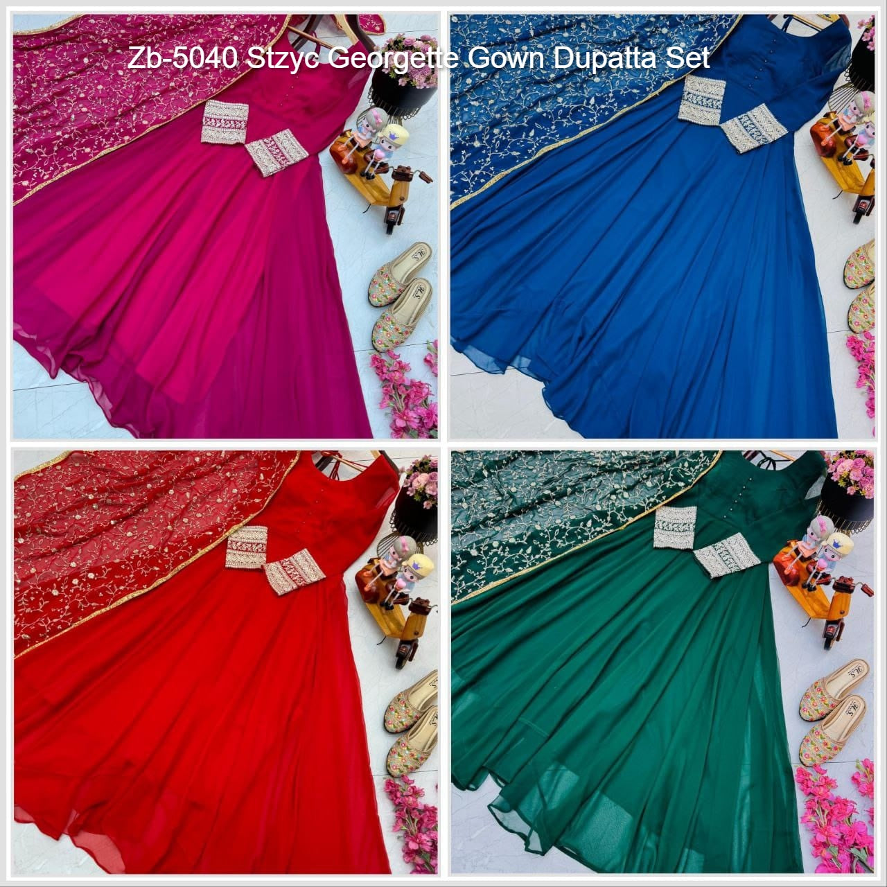 Zb-5040 Stzyc Georgette Gown Dupatta Set