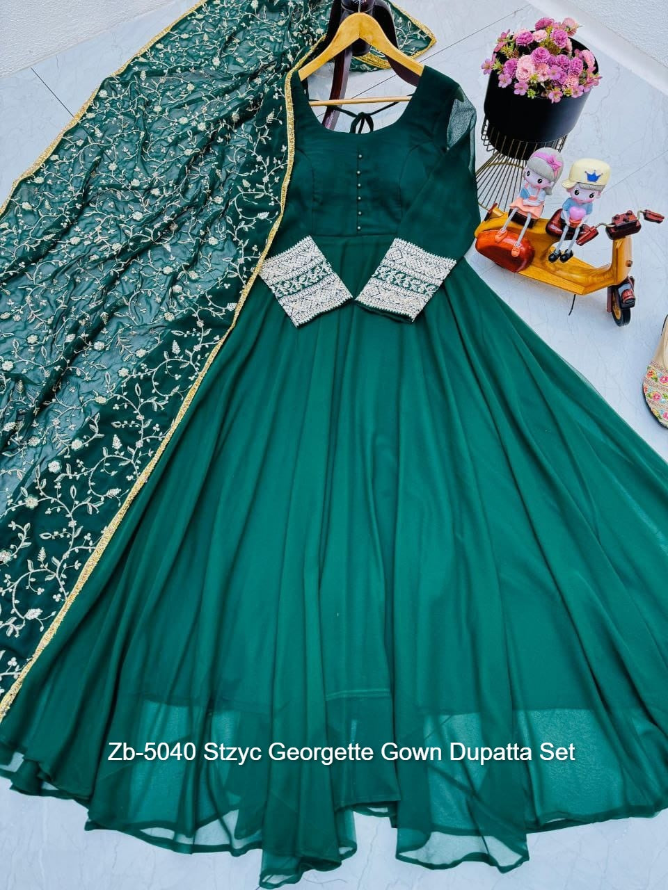 Zb-5040 Stzyc Georgette Gown Dupatta Set