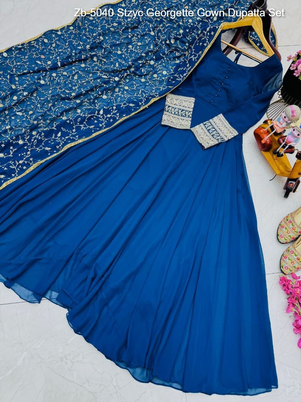 Zb-5040 Stzyc Georgette Gown Dupatta Set