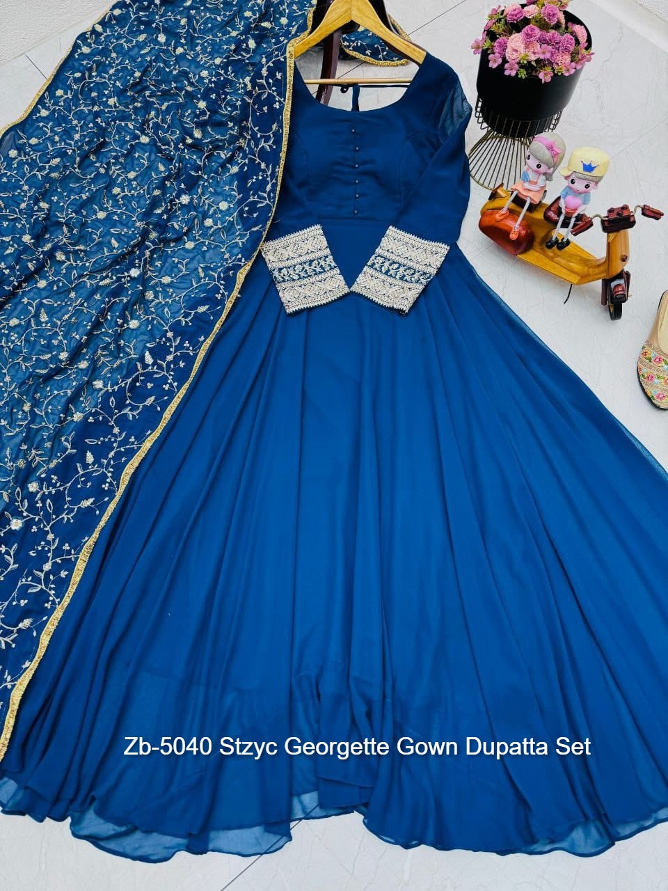 Zb-5040 Stzyc Georgette Gown Dupatta Set