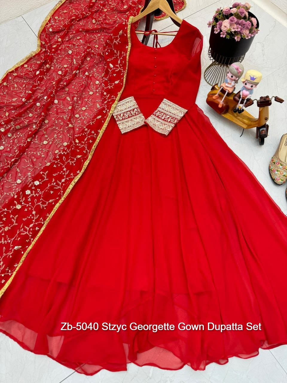 Zb-5040 Stzyc Georgette Gown Dupatta Set