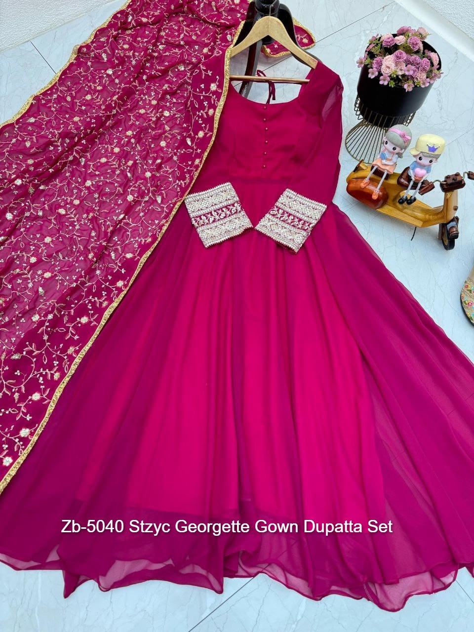 Zb-5040 Stzyc Georgette Gown Dupatta Set