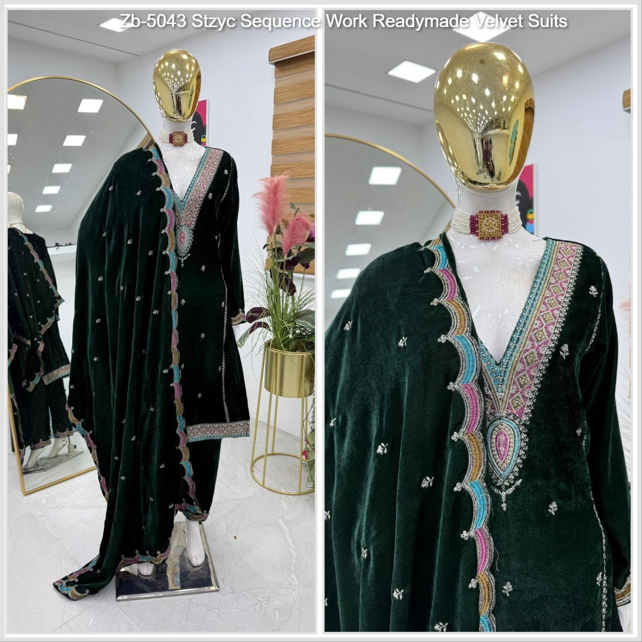 Zb-5043 Stzyc Sequence Work Readymade Velvet Suits