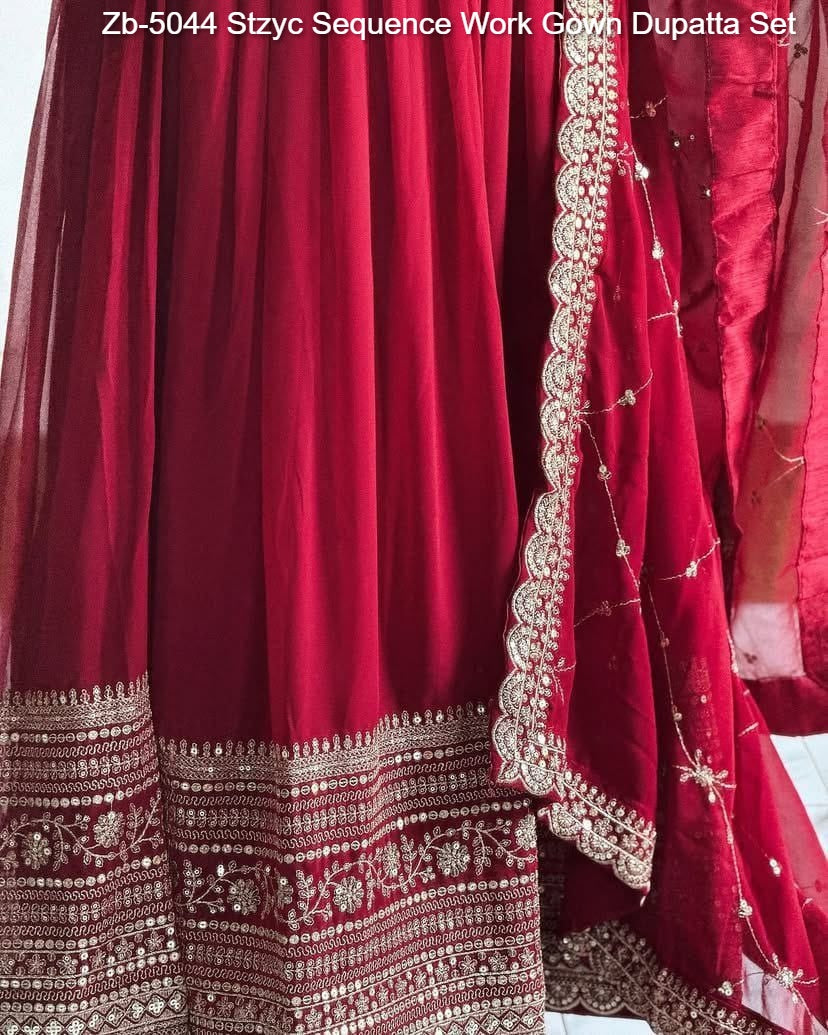 Zb-5044 Stzyc Sequence Work Gown Dupatta Set