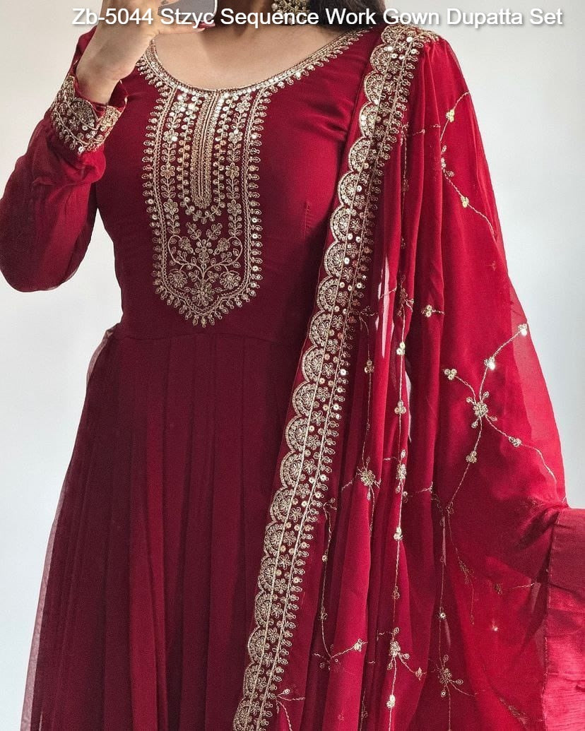 Zb-5044 Stzyc Sequence Work Gown Dupatta Set