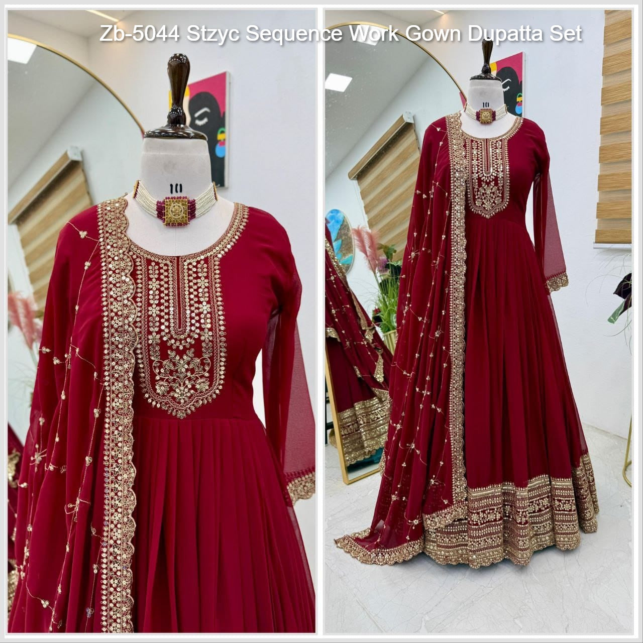 Zb-5044 Stzyc Sequence Work Gown Dupatta Set