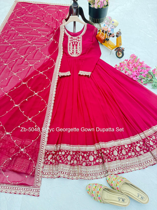 Zb-5048 Stzyc Georgette Gown Dupatta Set