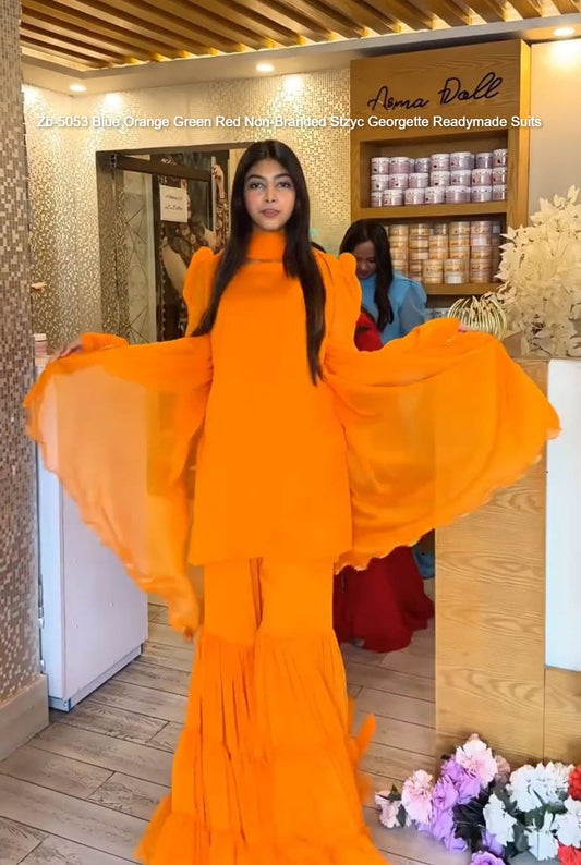 Zb-5053 Blue Orange Green Red Non-Branded Stzyc Georgette Readymade Suits