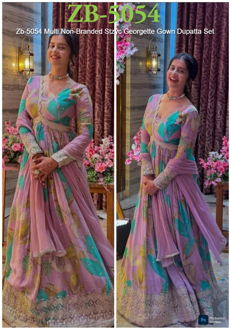 Zb-5054 Multi Non-Branded Stzyc Georgette Gown Dupatta Set