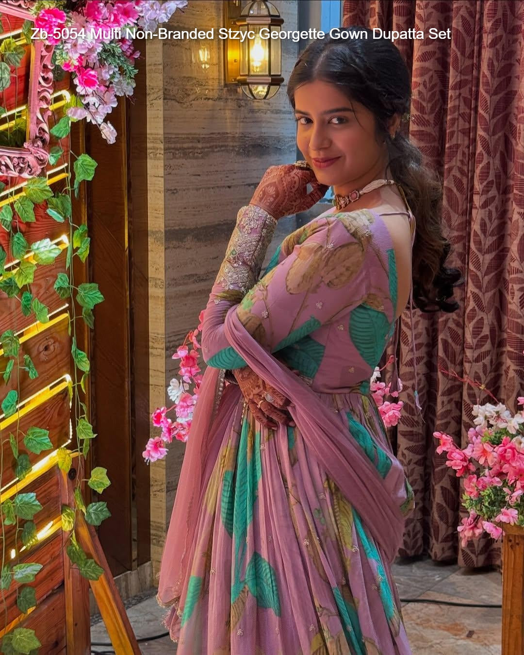 Zb-5054 Multi Non-Branded Stzyc Georgette Gown Dupatta Set