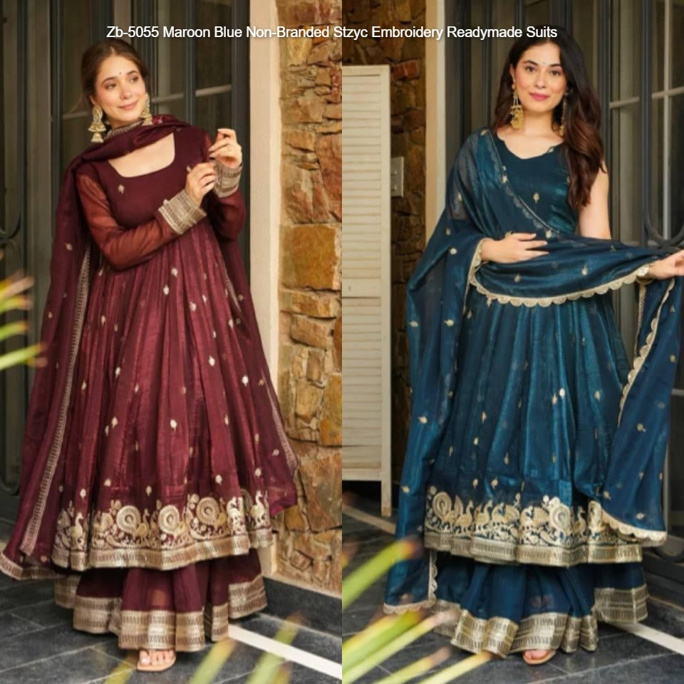 Zb-5055 Maroon Blue Non-Branded Stzyc Embroidery Readymade Suits