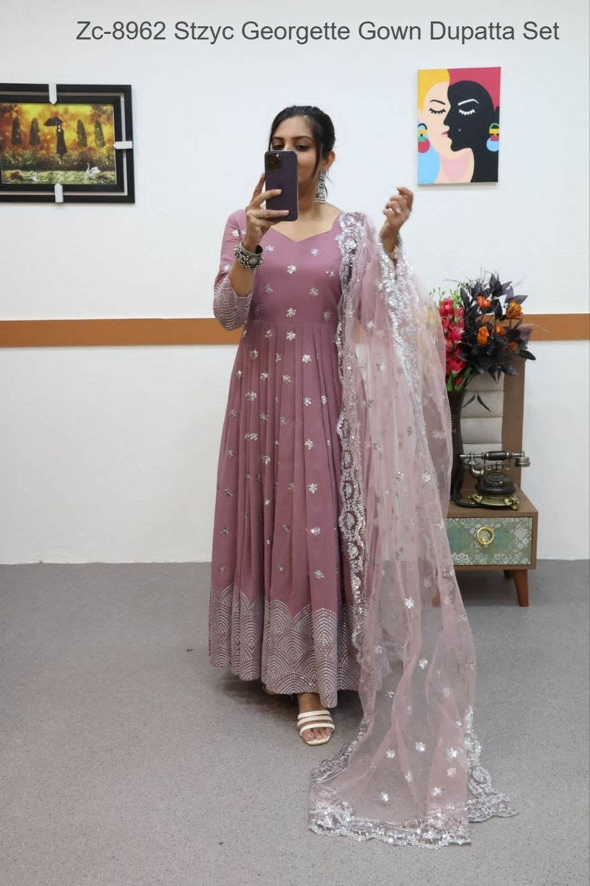 Zc-8962 Stzyc Georgette Gown Dupatta Set