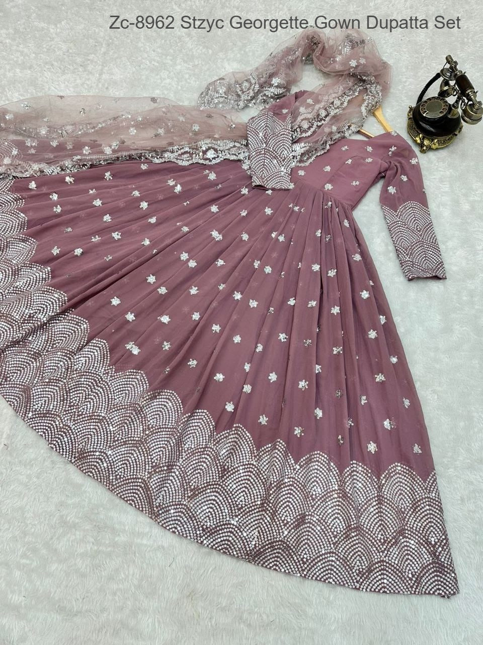 Zc-8962 Stzyc Georgette Gown Dupatta Set
