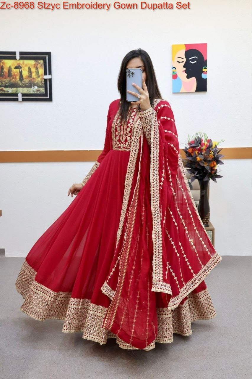 Zc-8968 Stzyc Embroidery Gown Dupatta Set
