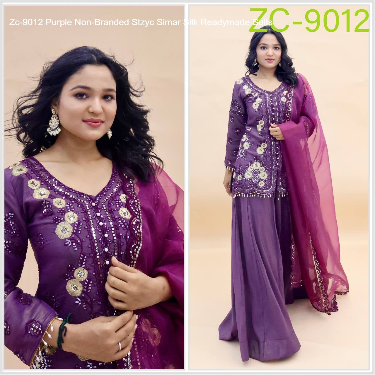 Zc-9012 Purple Non-Branded Stzyc Simar Silk Readymade Suits