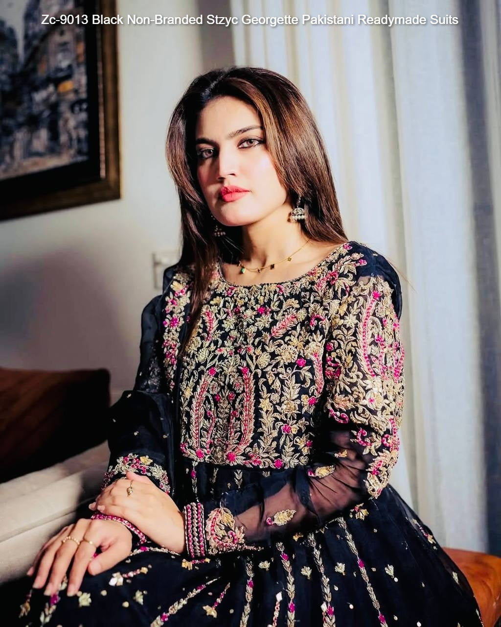 Zc-9013 Black Non-Branded Stzyc Georgette Pakistani Readymade Suits