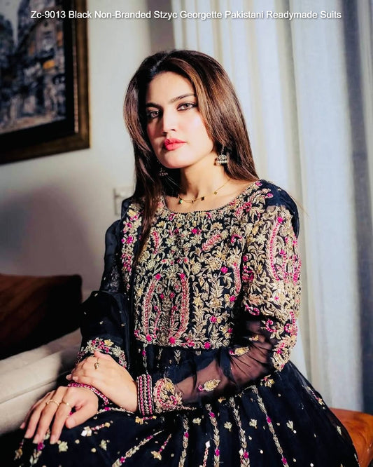 Zc-9013 Black Non-Branded Stzyc Georgette Pakistani Readymade Suits
