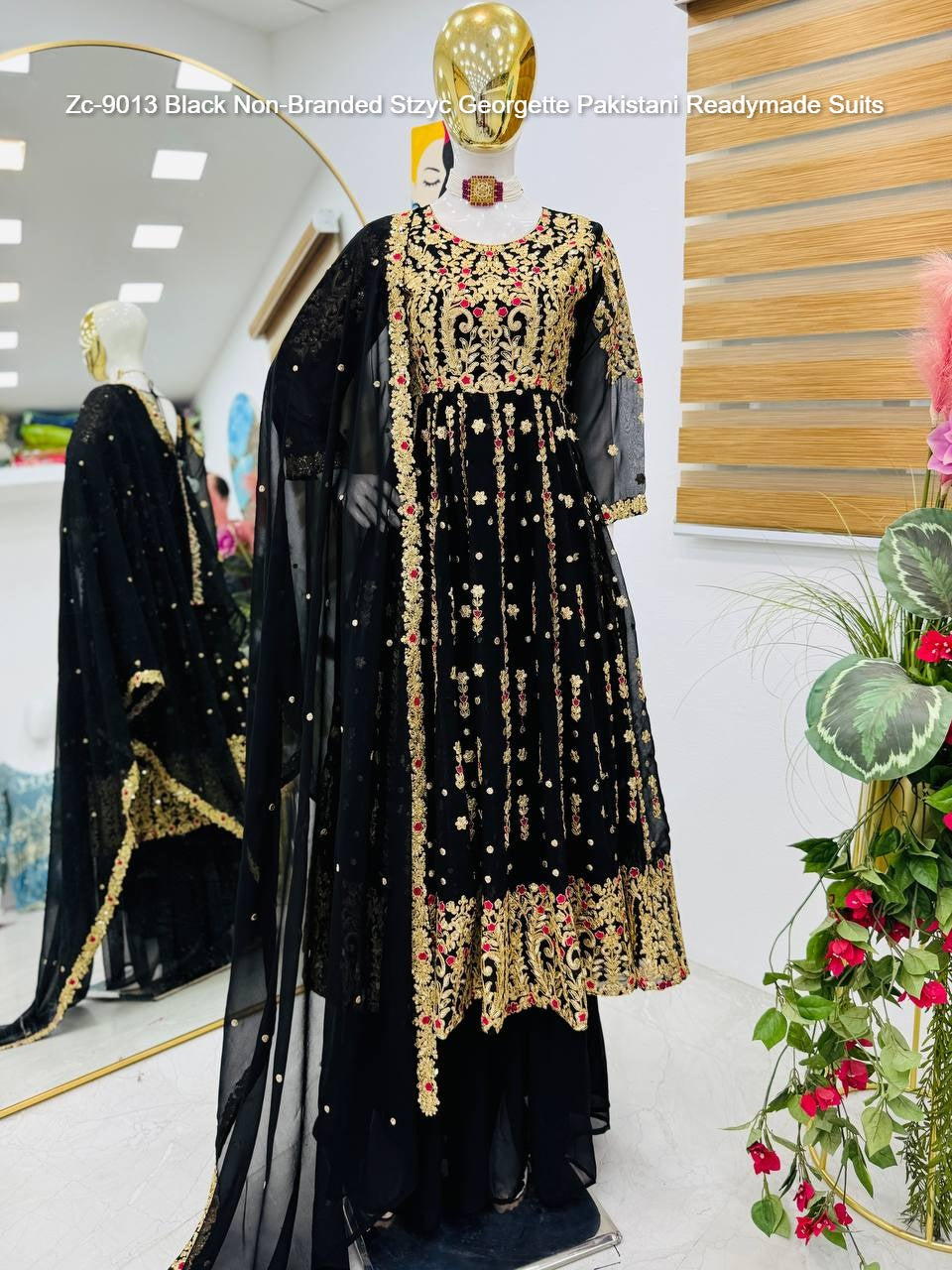 Zc-9013 Black Non-Branded Stzyc Georgette Pakistani Readymade Suits