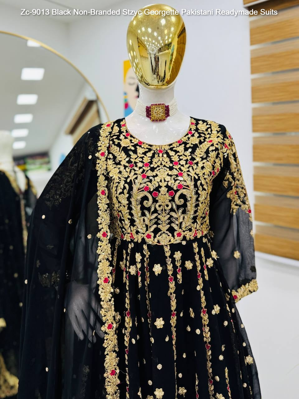 Zc-9013 Black Non-Branded Stzyc Georgette Pakistani Readymade Suits