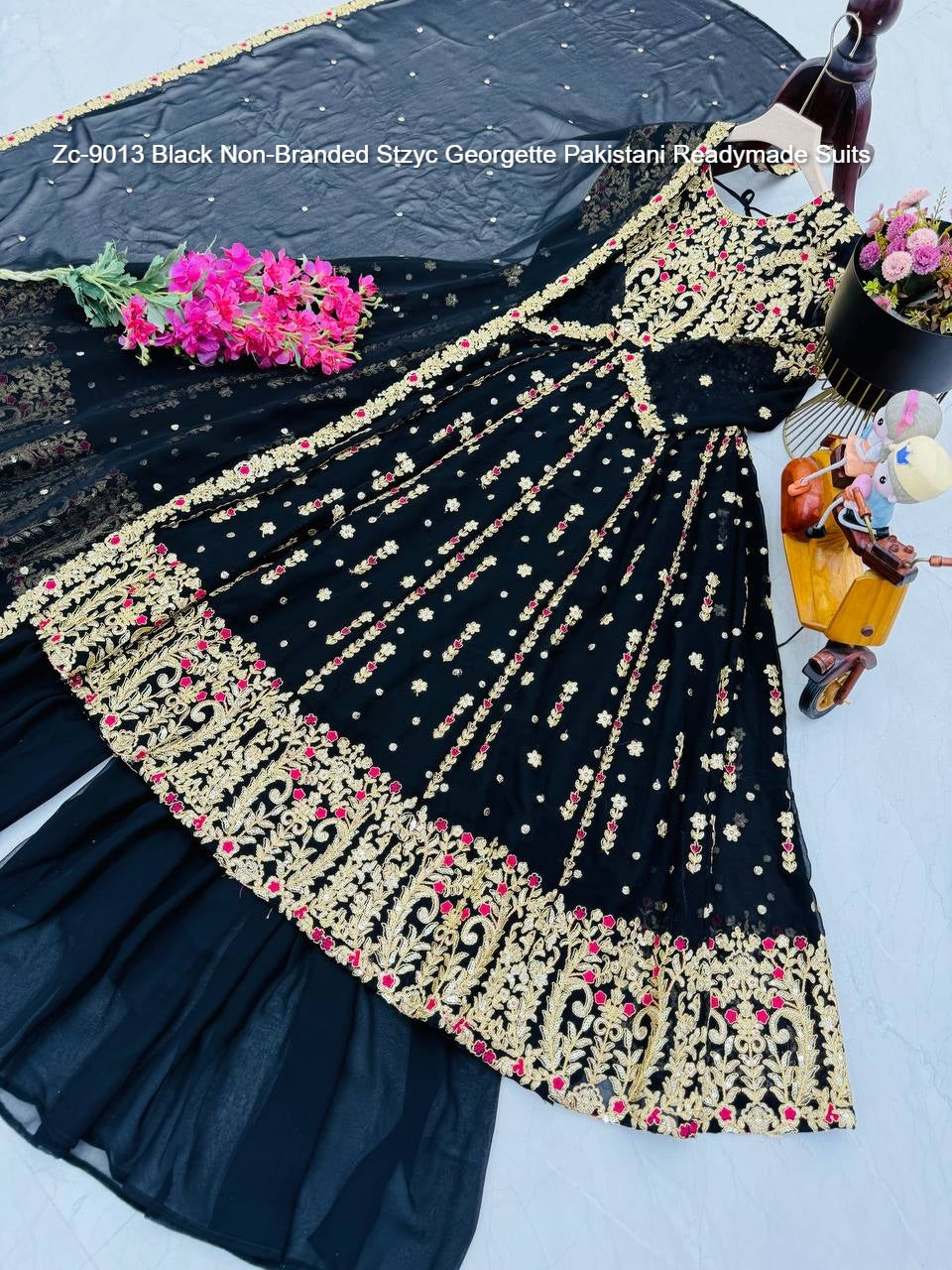 Zc-9013 Black Non-Branded Stzyc Georgette Pakistani Readymade Suits