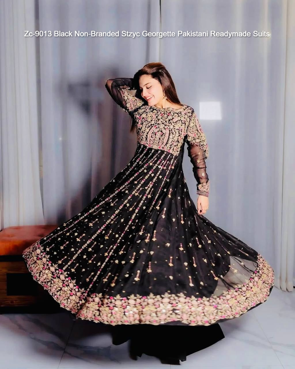 Zc-9013 Black Non-Branded Stzyc Georgette Pakistani Readymade Suits
