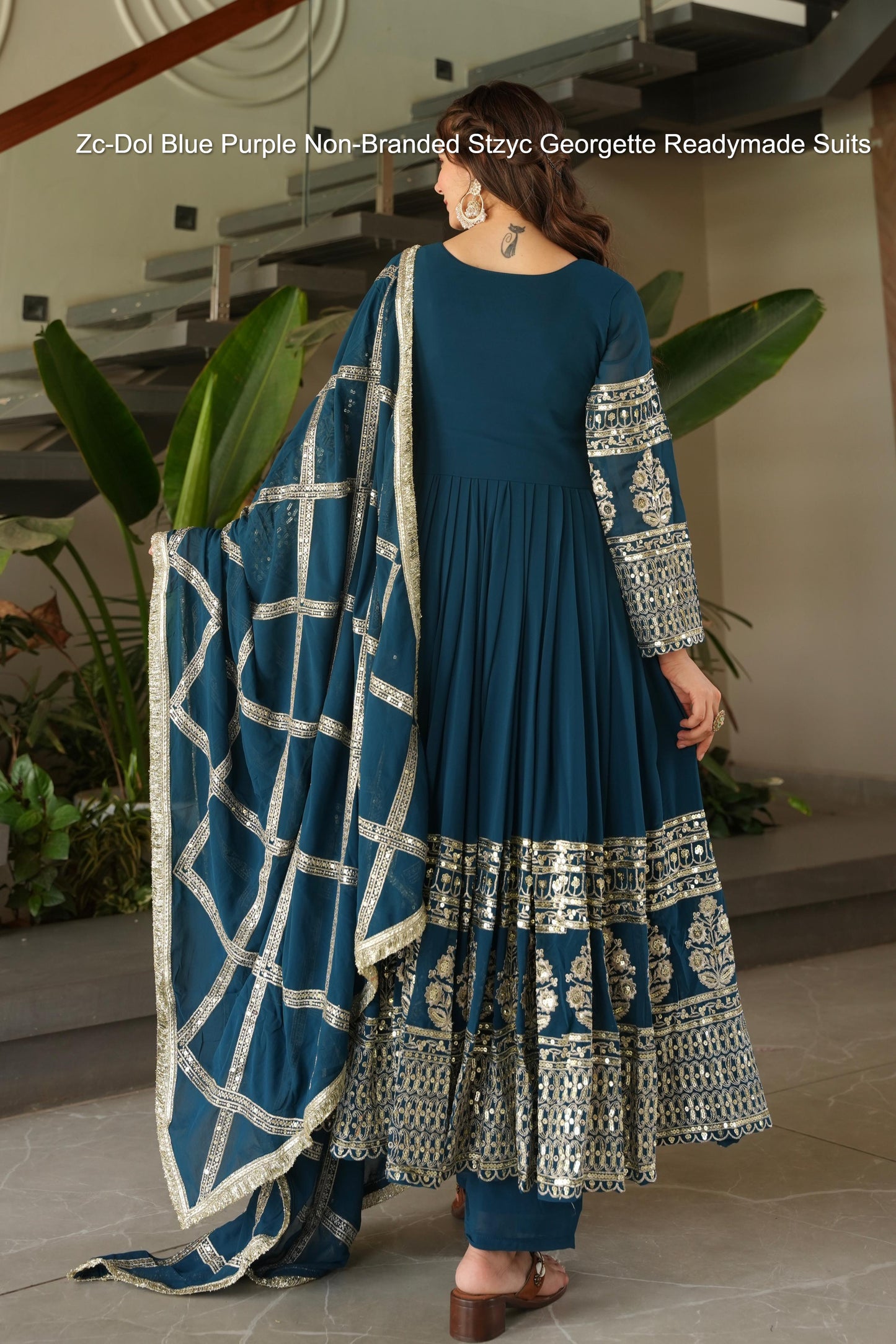 Zc-Dol Blue Purple Non-Branded Stzyc Georgette Readymade Suits