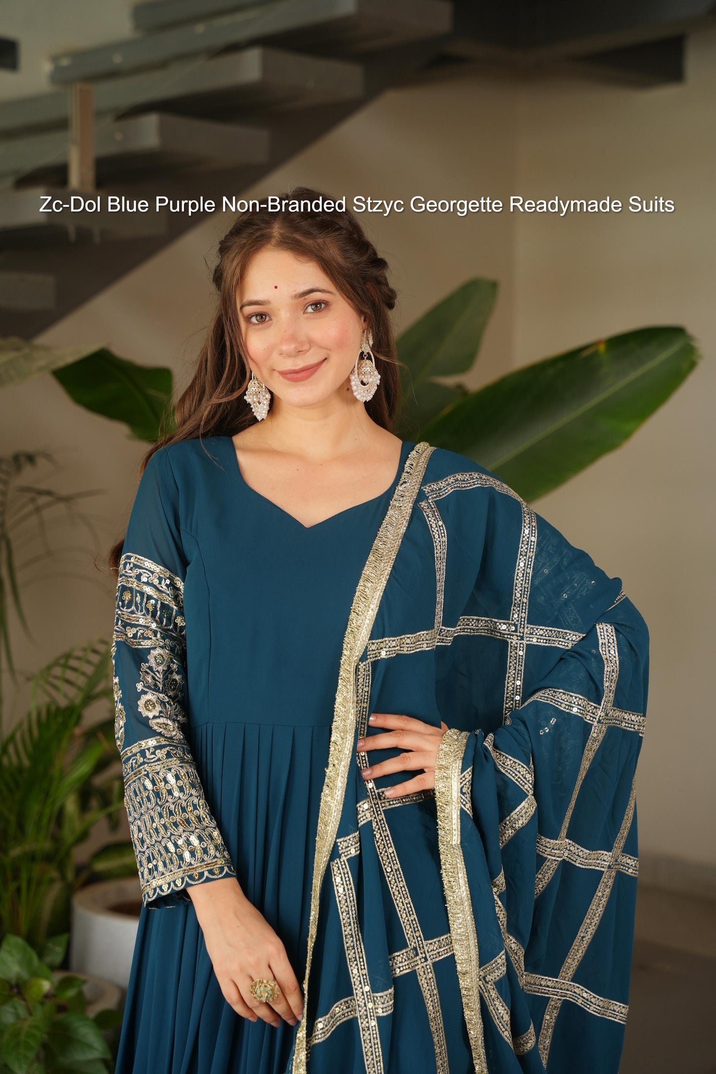 Zc-Dol Blue Purple Non-Branded Stzyc Georgette Readymade Suits