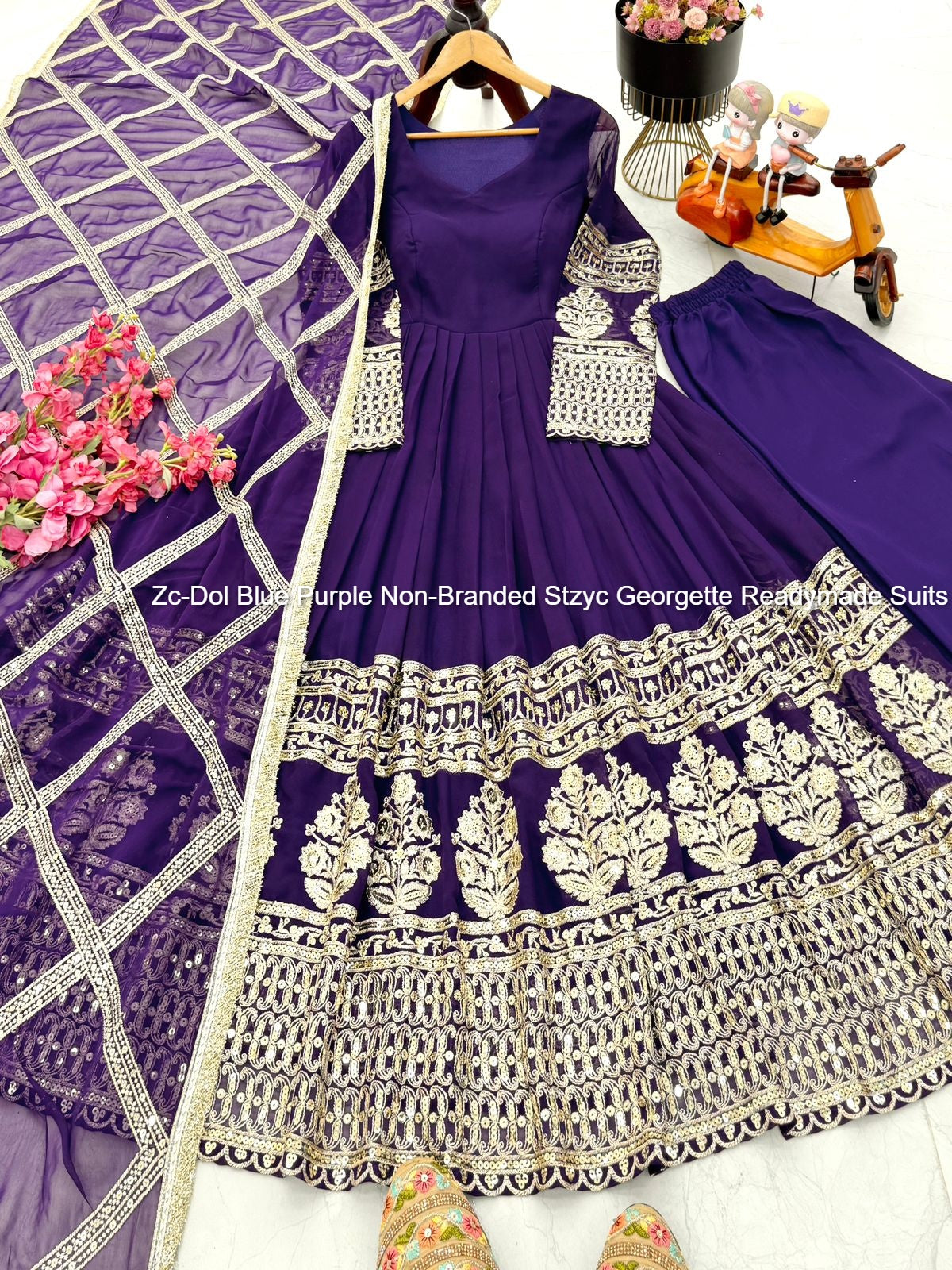 Zc-Dol Blue Purple Non-Branded Stzyc Georgette Readymade Suits