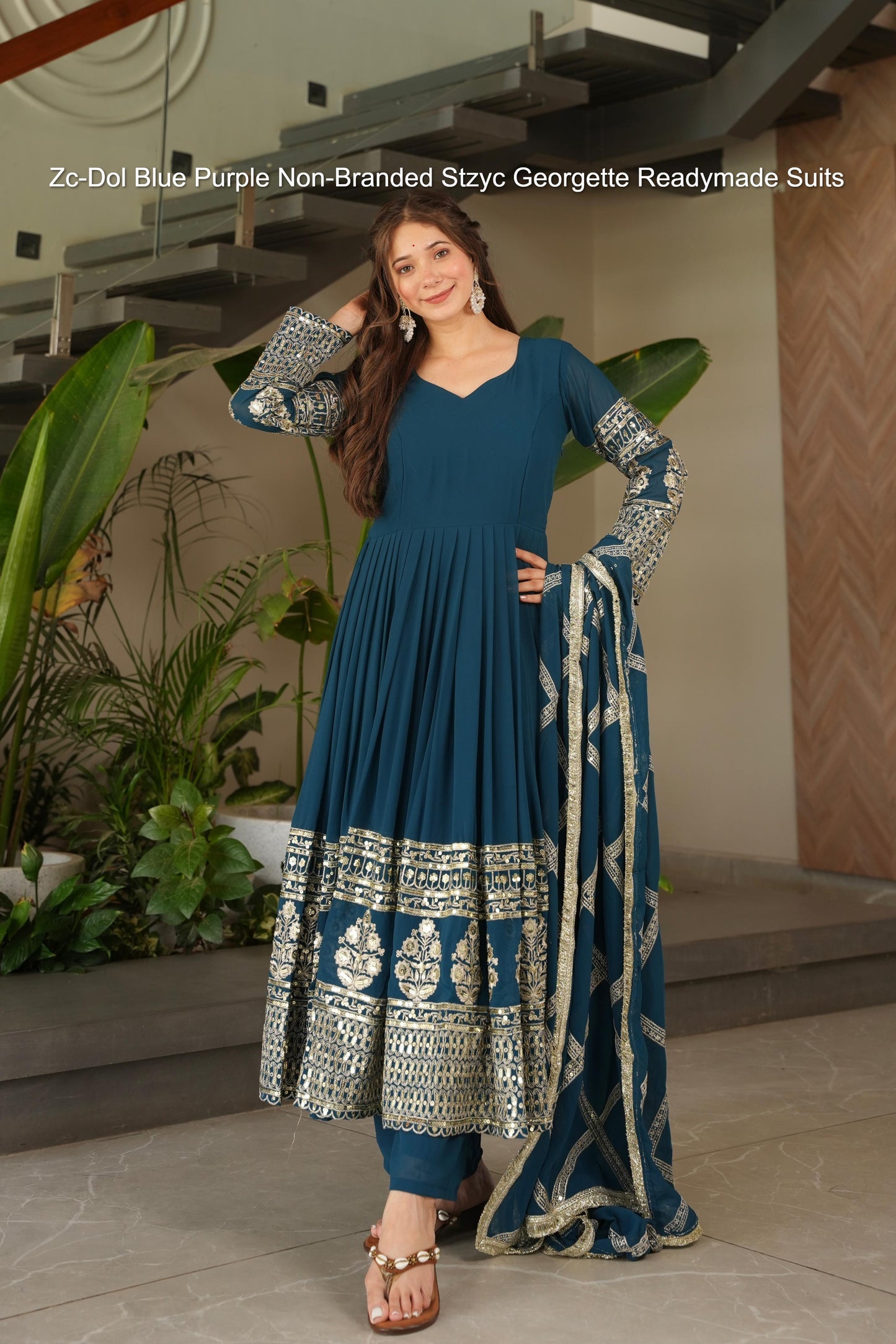 Zc-Dol Blue Purple Non-Branded Stzyc Georgette Readymade Suits