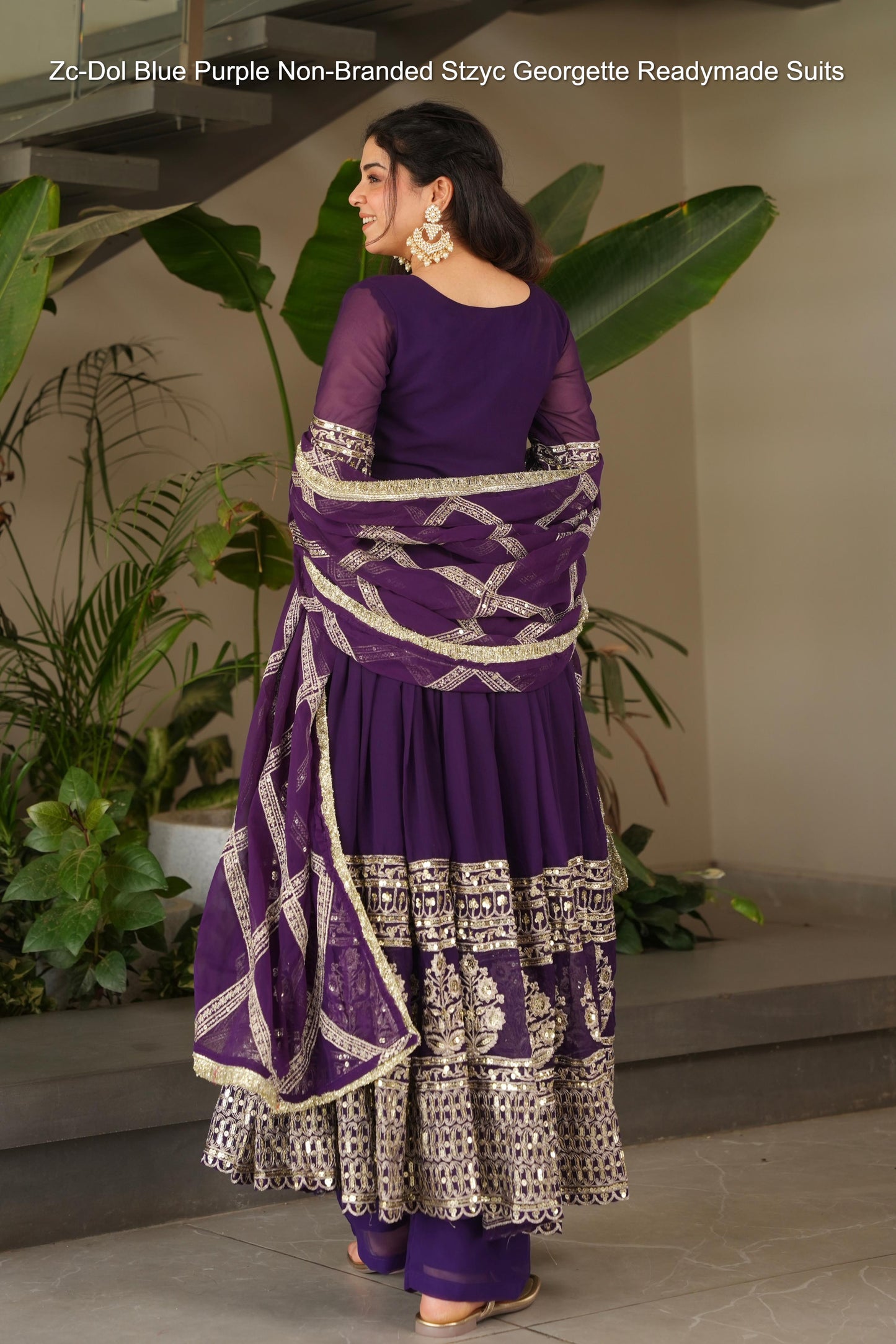 Zc-Dol Blue Purple Non-Branded Stzyc Georgette Readymade Suits