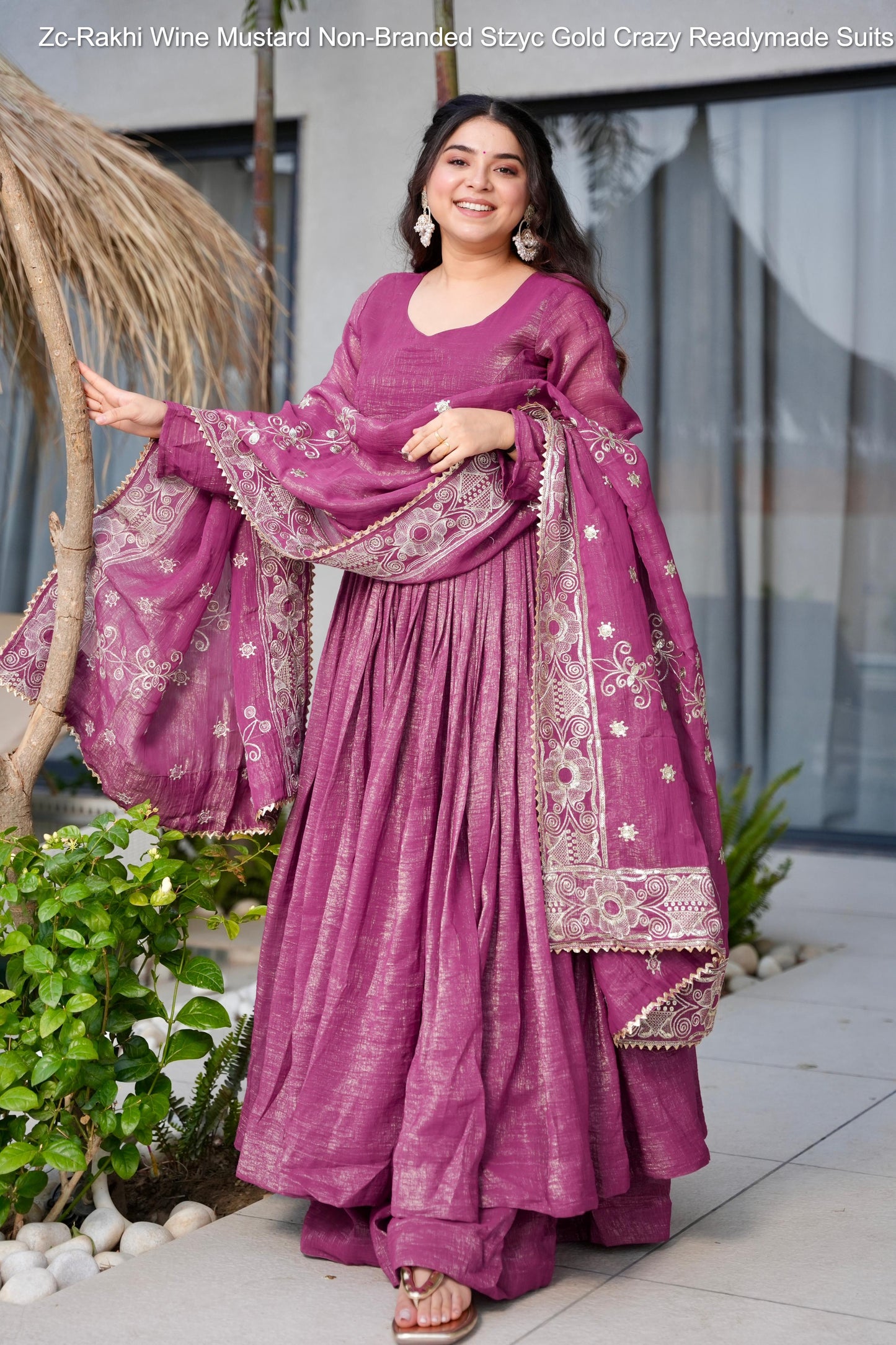 Zc-Rakhi Wine Mustard Non-Branded Stzyc Gold Crazy Readymade Suits