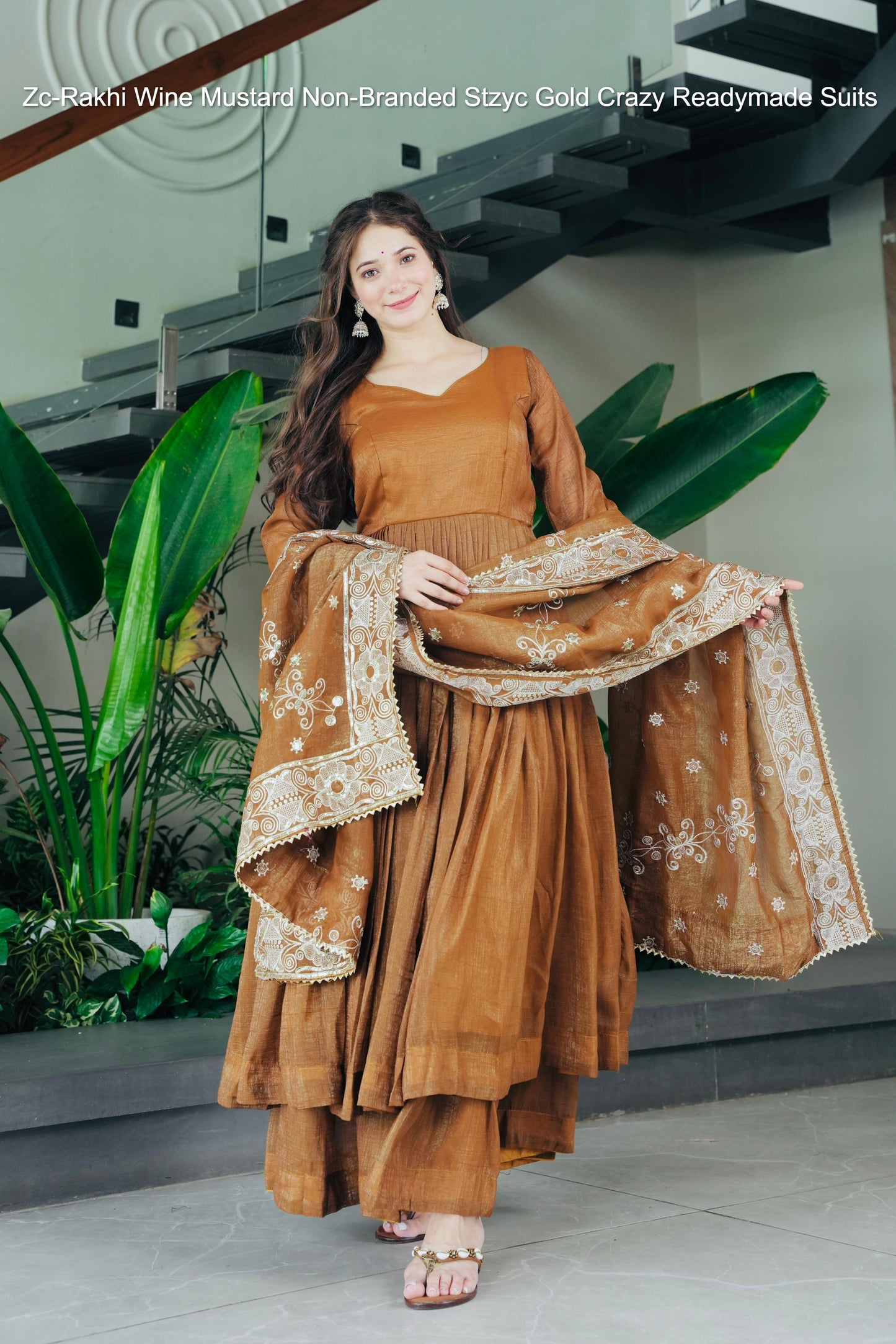 Zc-Rakhi Wine Mustard Non-Branded Stzyc Gold Crazy Readymade Suits