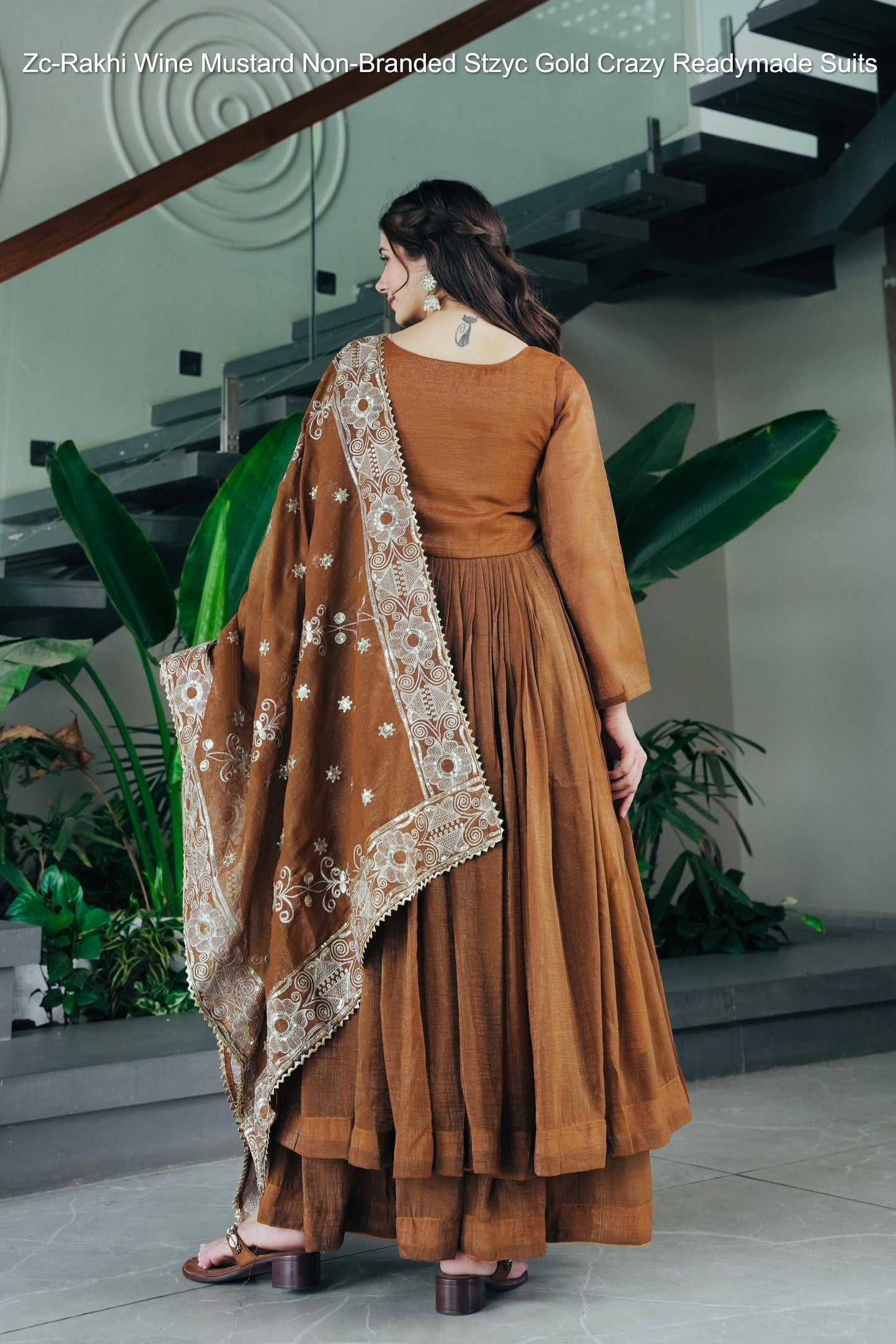 Zc-Rakhi Wine Mustard Non-Branded Stzyc Gold Crazy Readymade Suits