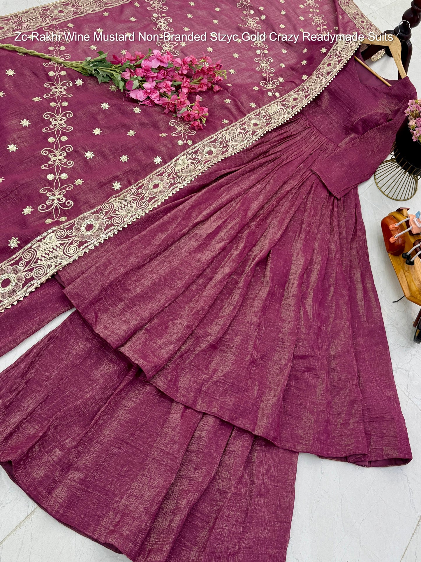Zc-Rakhi Wine Mustard Non-Branded Stzyc Gold Crazy Readymade Suits