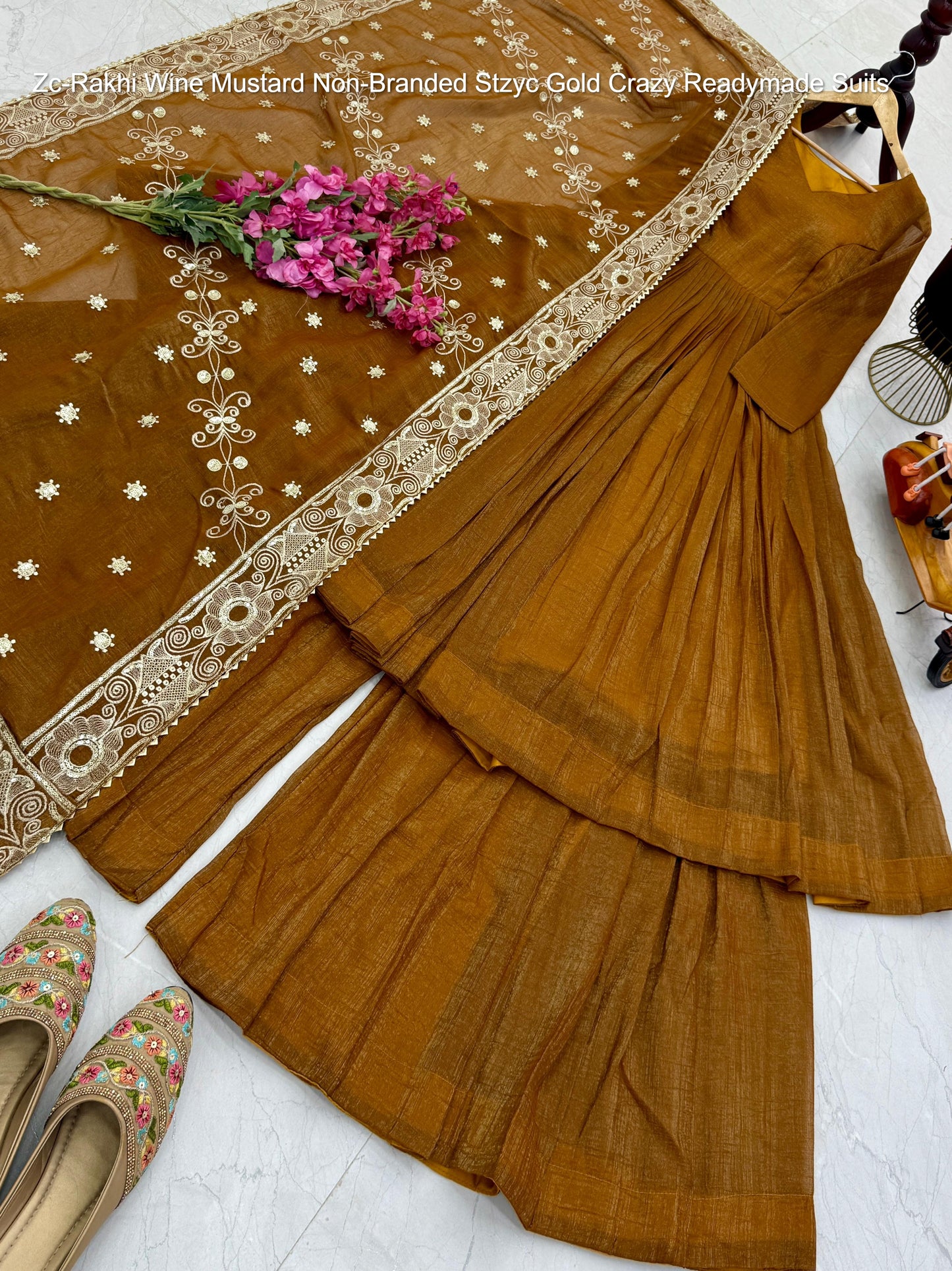 Zc-Rakhi Wine Mustard Non-Branded Stzyc Gold Crazy Readymade Suits