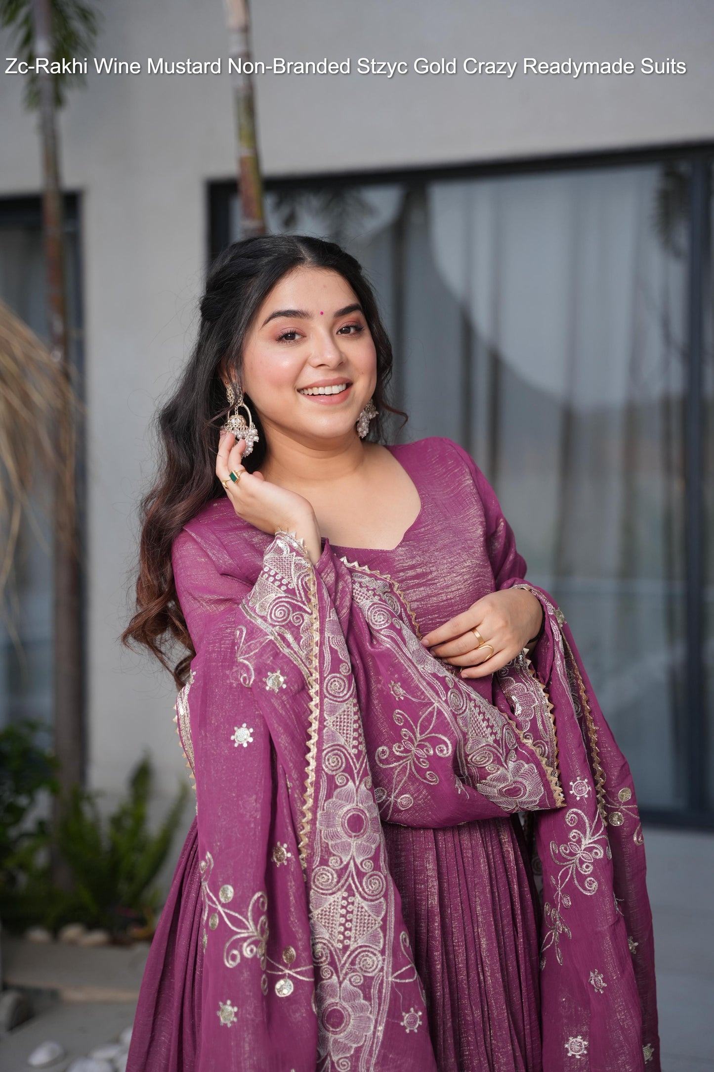 Zc-Rakhi Wine Mustard Non-Branded Stzyc Gold Crazy Readymade Suits