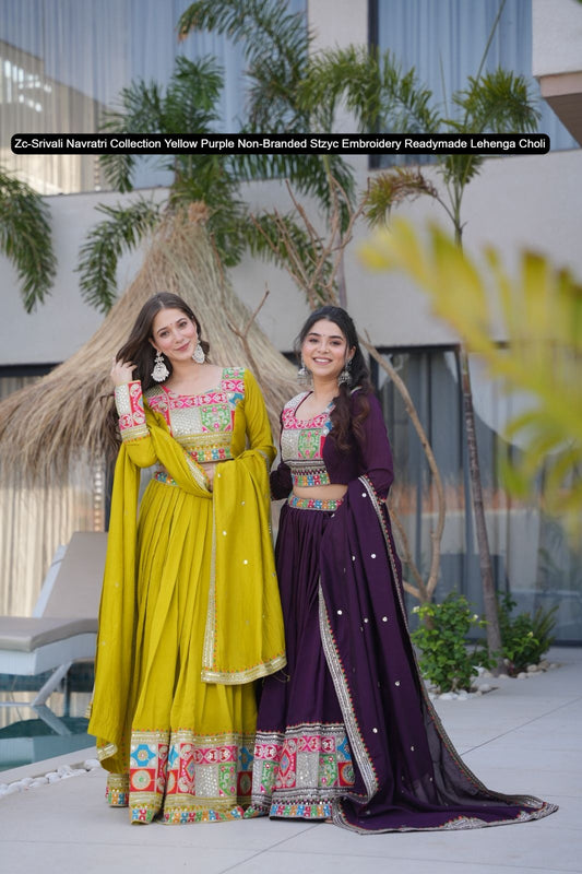 Zc-Srivali Navratri Collection Yellow Purple Non-Branded Stzyc Embroidery Readymade Lehenga Choli