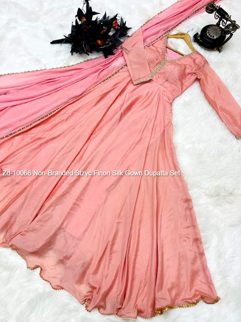 Zd-10066 Non-Branded Stzyc Finon Silk Gown Dupatta Set