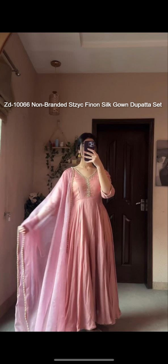 Zd-10066 Non-Branded Stzyc Finon Silk Gown Dupatta Set